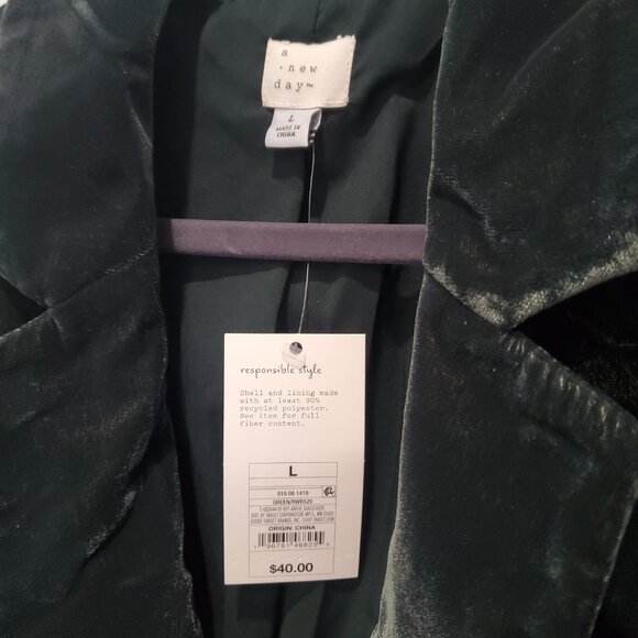 NWT A New Day Dark Green Velvet Blazer  Large - Picture 7 of 8